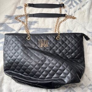 Badgley Mischka Black Quilted Shoulder Bag with Gold Chains